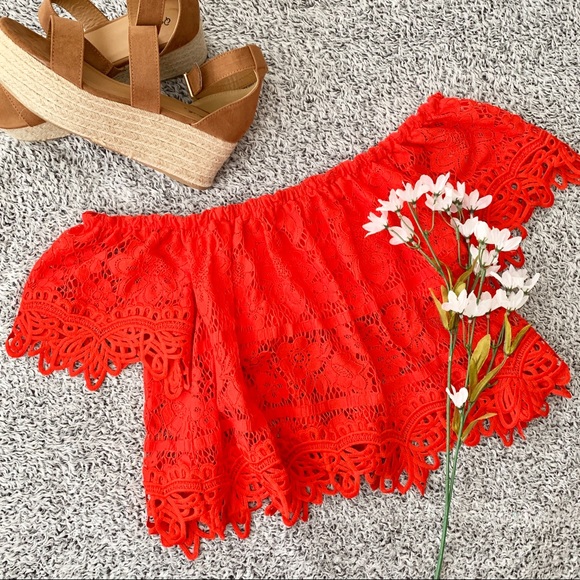 Free People Sweet Dreams Lace Crop Top Red - Picture 6 of 11
